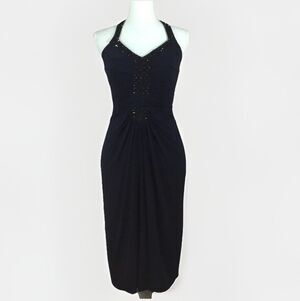 BCBG Max Azria Womens Halter Ruched Dress Large Y2K Hoco Homecoming Indie Sleaze